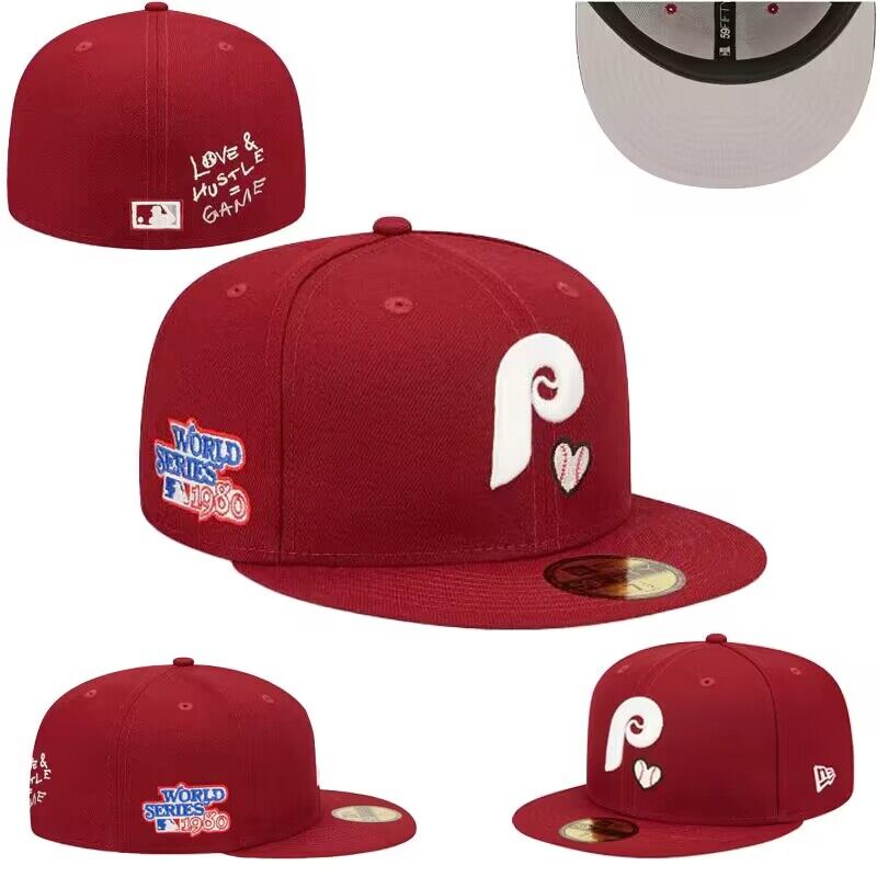 Philadelphia Phillies Love & Hustle 1980 World Series 59FIFTY Fitted Hat ¨C Burgundy with Heart Embroidery