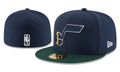 Utah Jazz NBA Snapback Cap with Embroidered Logo and Green Brim ¨C Navy