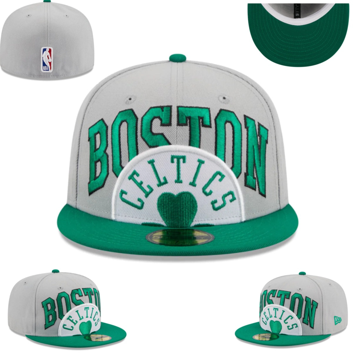 Boston Celtics NBA Snapback Cap with Embroidered Arch Text and Shamrock ¨C Gray and Green