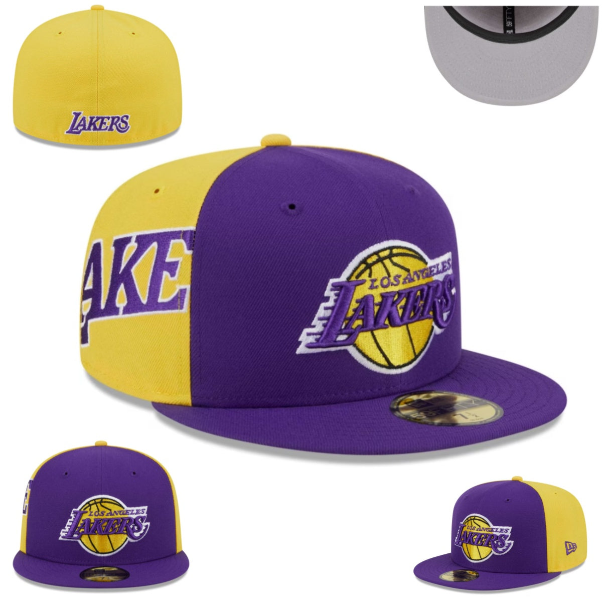 Los Angeles Lakers NBA Snapback Cap with Embroidered Logo and Side Text ¨C Purple and Yellow