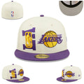 Los Angeles Lakers NBA Snapback Cap with Embroidered Logo and Gold NBA Patch ¨C Cream and Purple