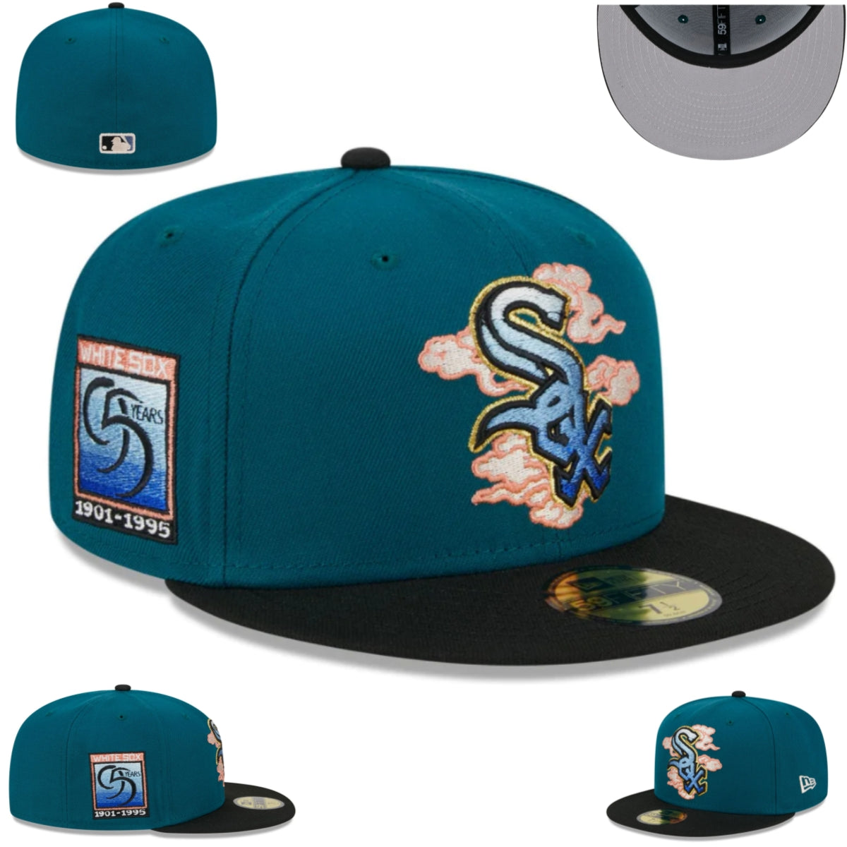 Chicago White Sox 59Fifty Fitted Hat ¨C Teal with Anniversary Patch and Black Visor