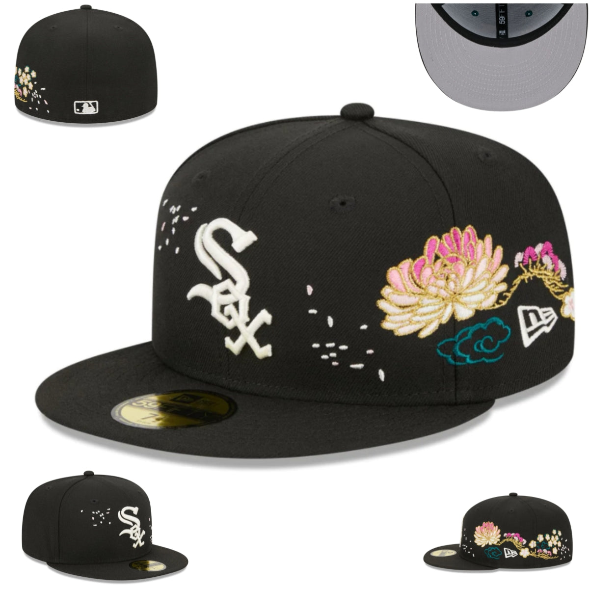 Chicago White Sox 59Fifty Fitted Hat ¨C Black with Floral Embroidery and White Logo