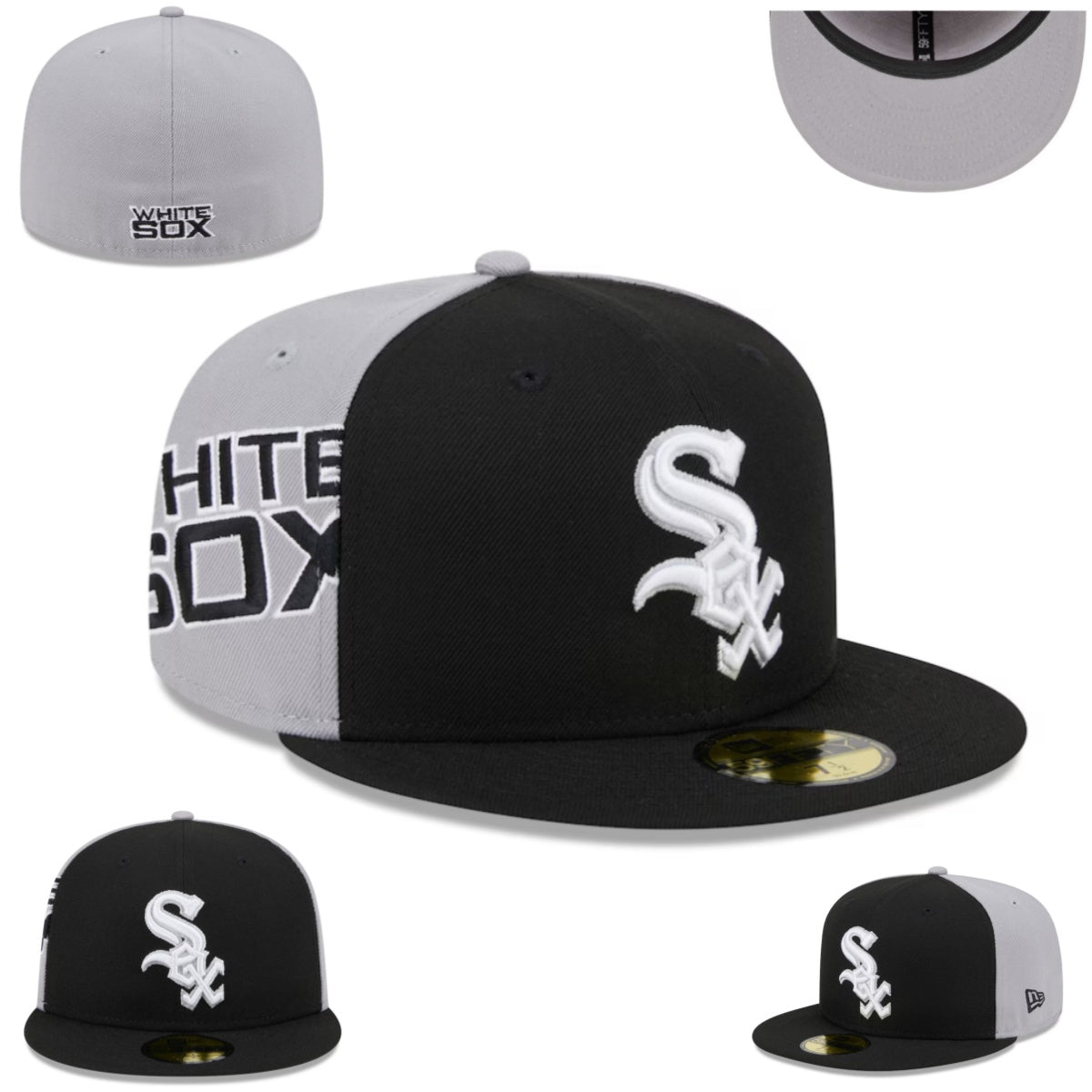 Chicago White Sox 59Fifty Split Design Fitted Hat ¨C Black and Gray with Bold Logo