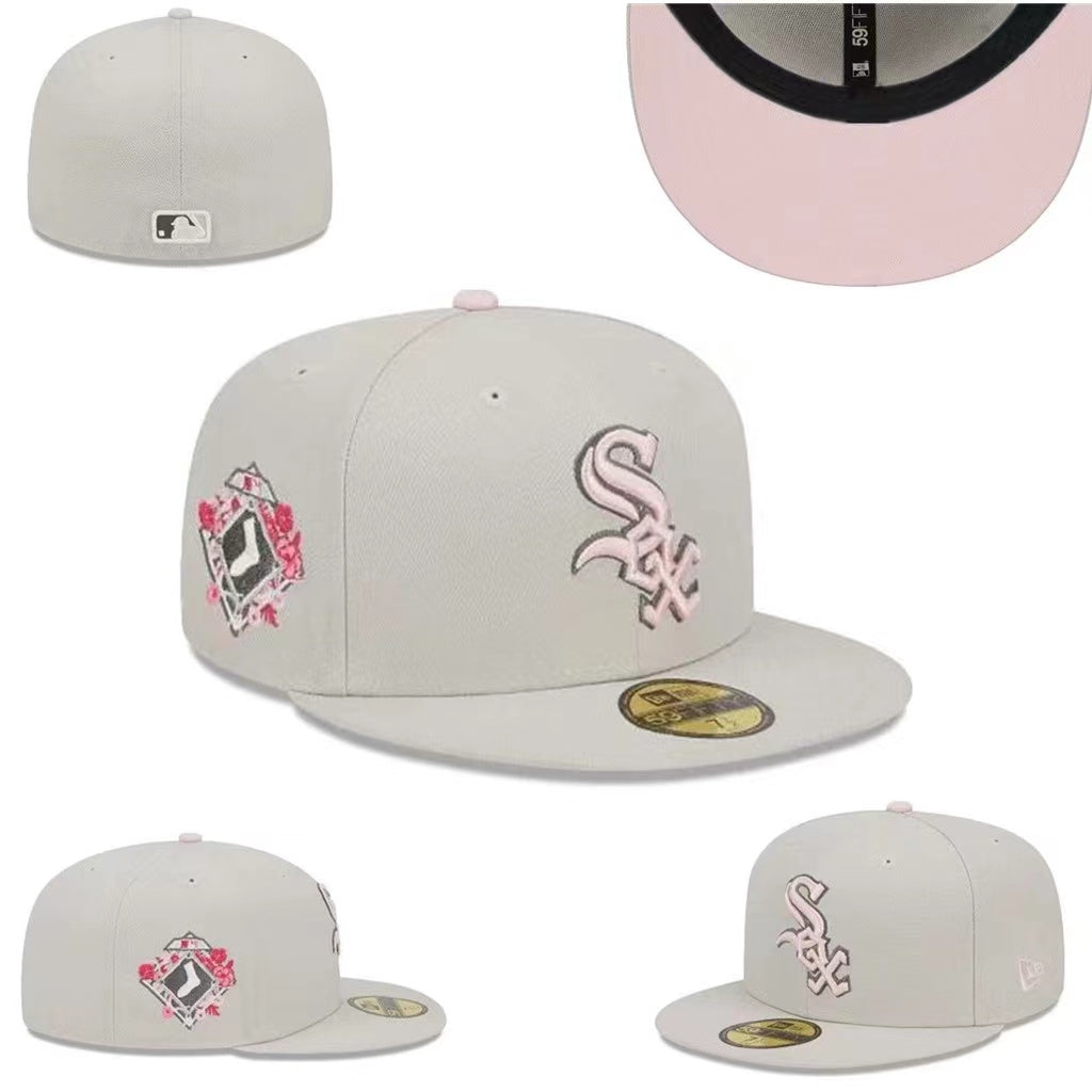 Chicago White Sox 59Fifty Pink Floral Embroidered Fitted Hat ¨C Light Gray and Pink