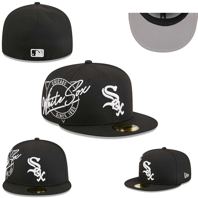 Chicago White Sox Fitted MLB Hat with Embroidered Logo and Script Design ¨C Black