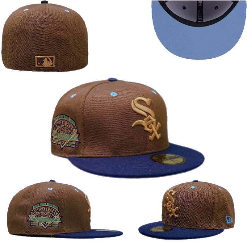 Chicago White Sox Fitted MLB Hat with Comiskey Park Patch and Blue Brim ¨C Brown