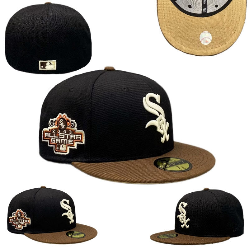 Chicago White Sox Fitted MLB Hat with 2003 All-Star Game Patch and Brown Brim ¨C Black