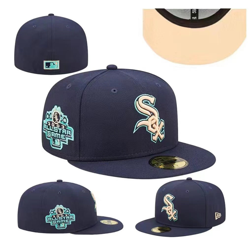 Chicago White Sox Fitted MLB Hat with 2003 All-Star Game Patch and Aqua Accents ¨C Navy Blue