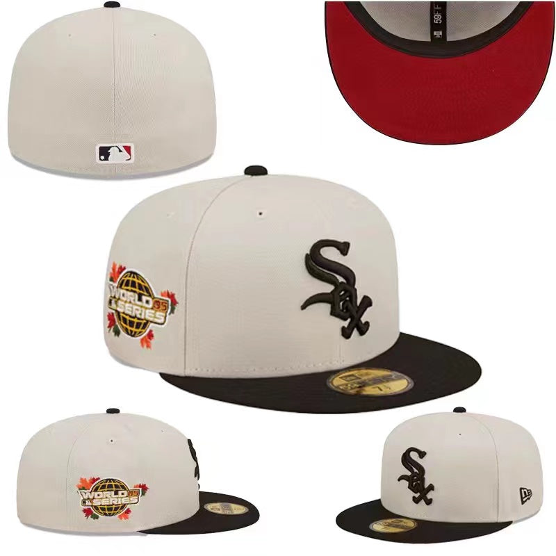 Chicago White Sox Fitted MLB Hat with 2005 World Series Patch and Red Underbrim ¨C Cream and Black