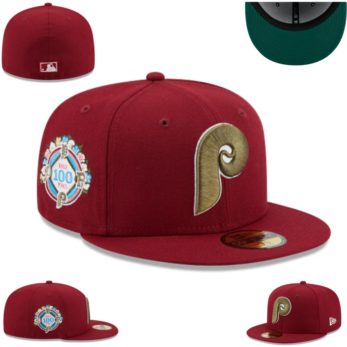 Philadelphia Phillies Fitted MLB Hat with 100-Year Anniversary Patch ¨C Maroon and Gold