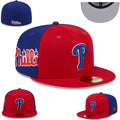 Philadelphia Phillies Two-Tone Fitted MLB Hat with Side Script Logo ¨C Red and Blue
