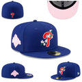 Philadelphia Phillies Fitted MLB Hat with Floral Accent and Pink Underbrim ¨C Royal Blue