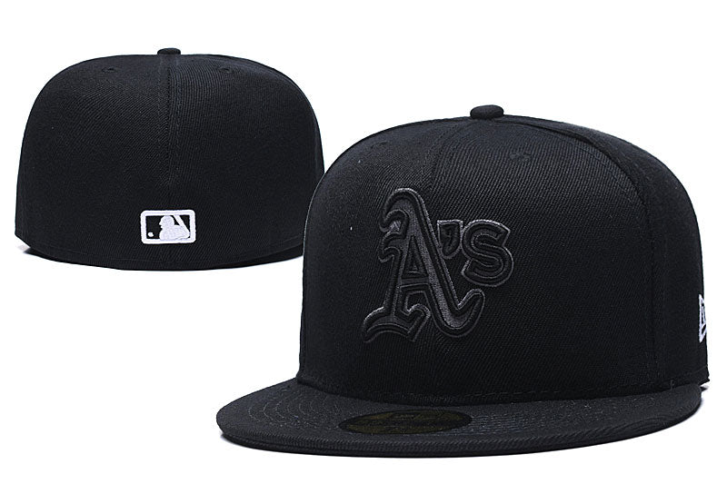 Oakland Athletics Blackout Fitted Cap ¨C Black with Embroidered Logo