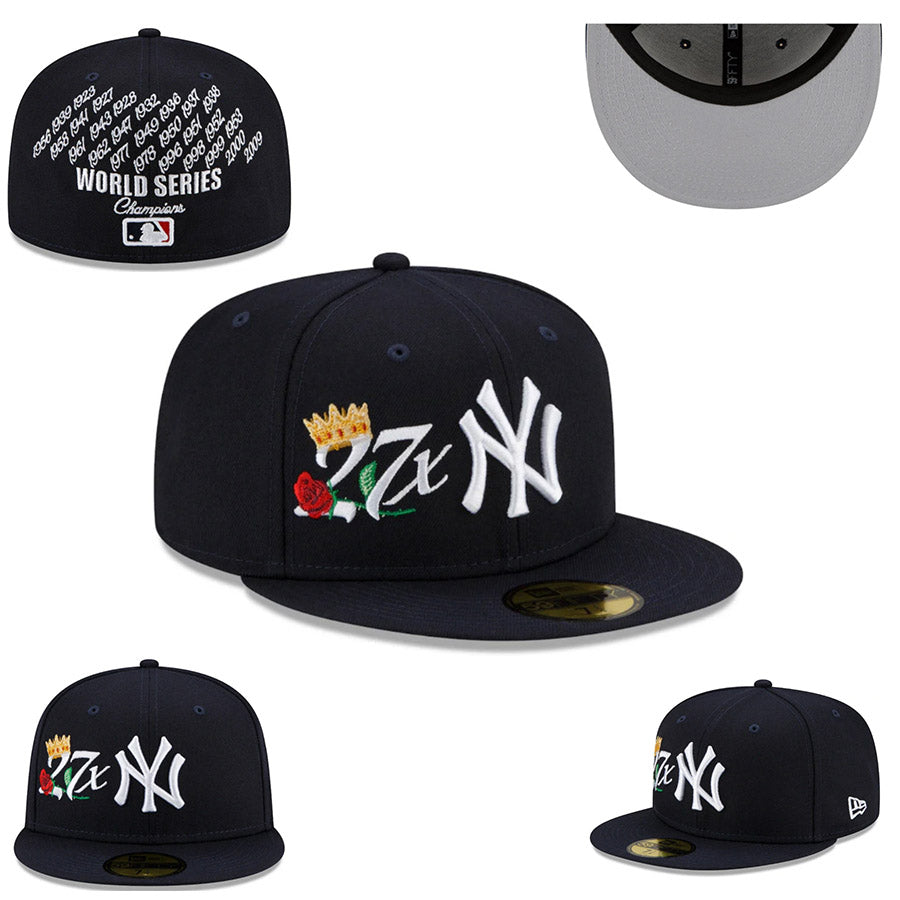 New York Yankees 27-Time World Series Champions Fitted Cap ¨C Navy with Embroidered Details