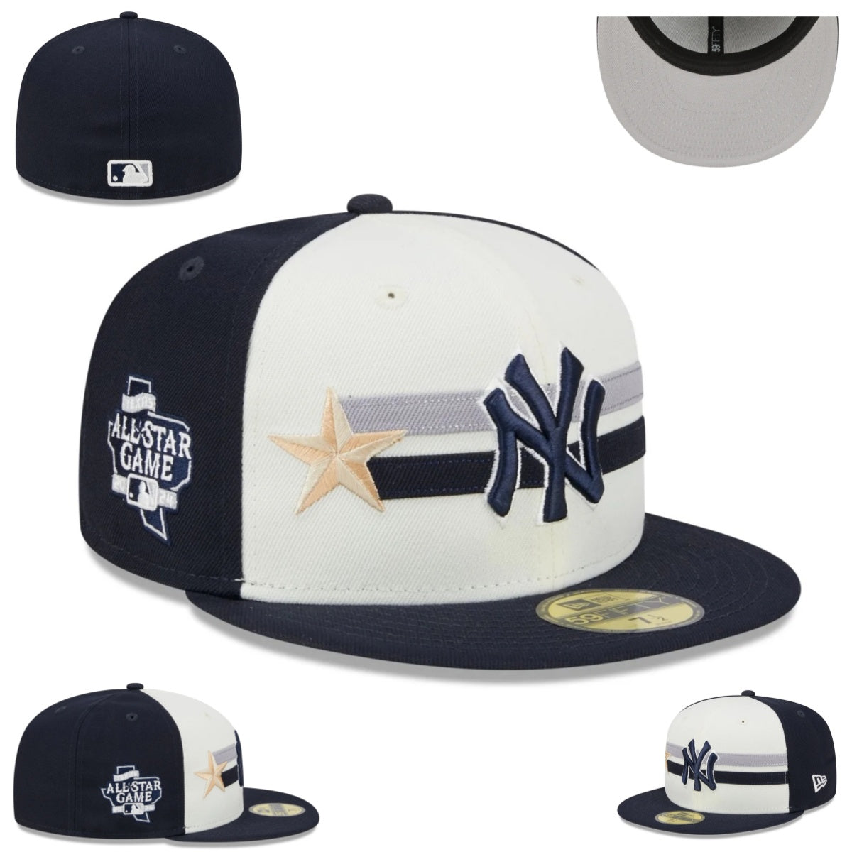 New York Yankees All-Star Game Fitted Cap ¨C Navy and White with Gold Star Embroidery