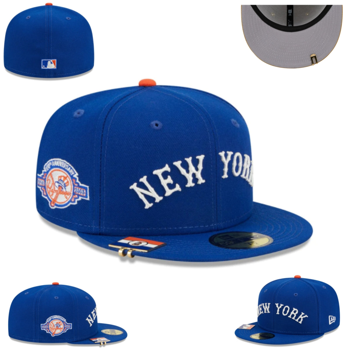 New York Yankees 100th Anniversary Fitted Cap ¨C Royal Blue with Commemorative Patch