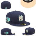 New York Yankees Snapback Hat with Mint and Beige Embroidered Logo ¨C Navy Blue
