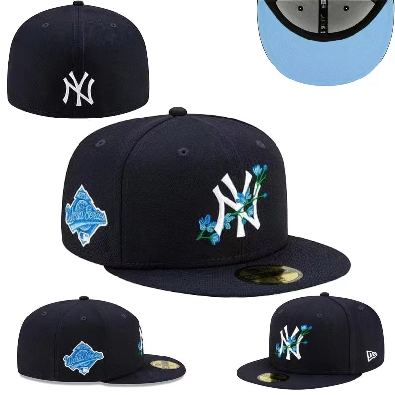 New York Yankees 59FIFTY Fitted Hat with Floral Embroidery and World Series Patch ¨C Navy Blue