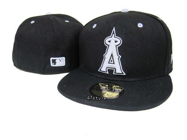 Los Angeles Angels Black Fitted Cap ¨C Authentic MLB Hat with White Embroidered Logo