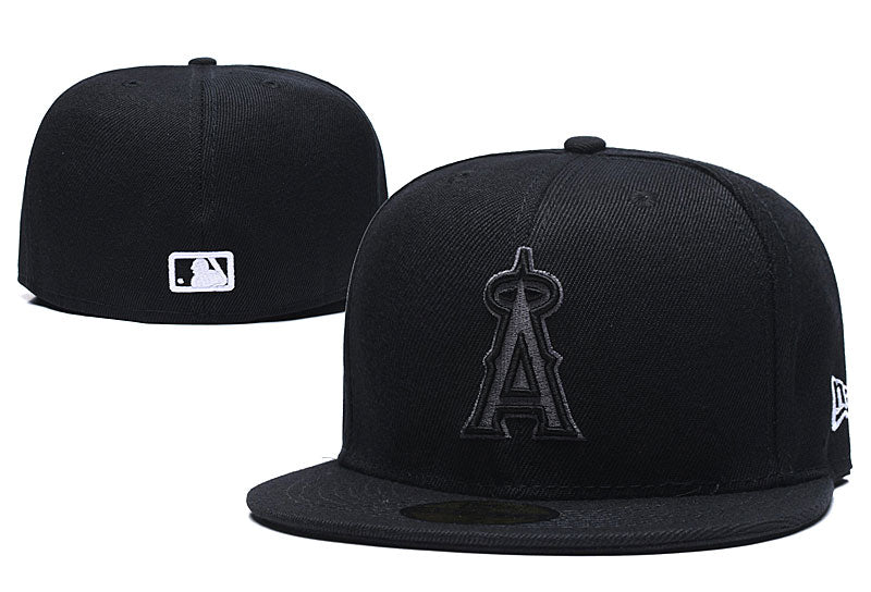 Los Angeles Angels Blackout Fitted Cap ¨C Stealth Black MLB Hat with Embroidered Logo