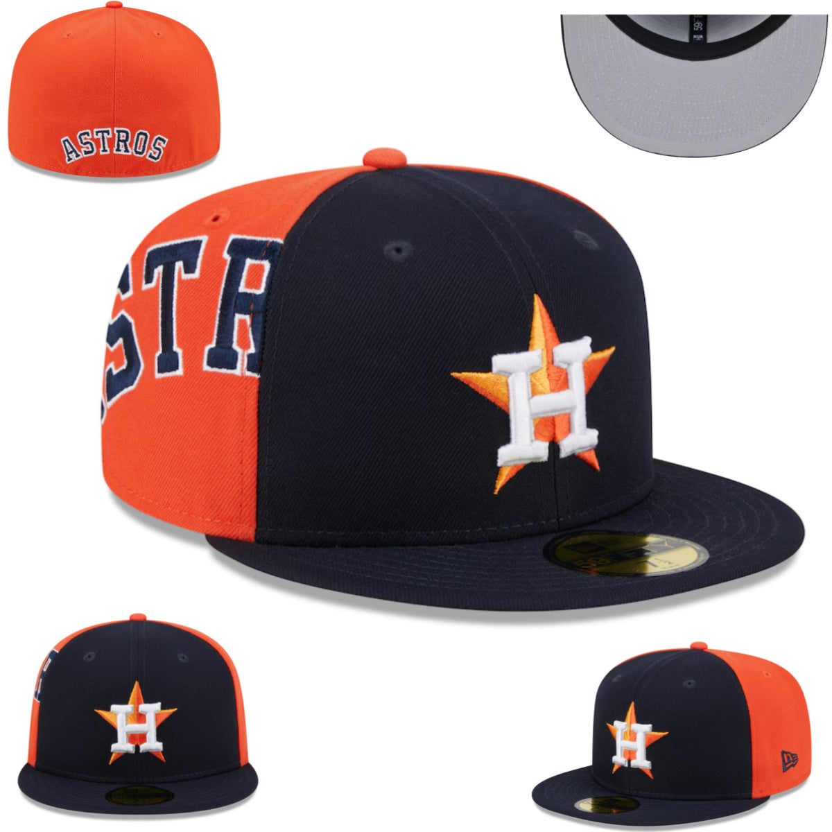 Houston Astros Navy and Orange Split Fitted Cap ¨C Embroidered Logo