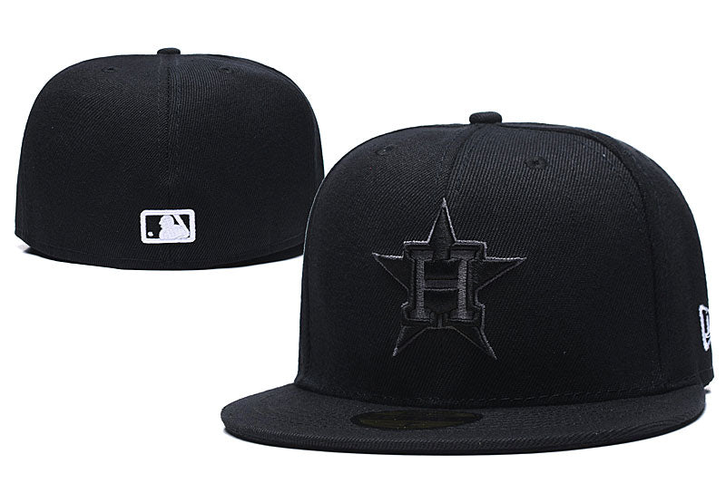 Houston Astros Blackout Fitted Cap with Embroidered Star and H Logo ¨C MLB Baseball Hat