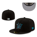 Miami Marlins Black Fitted Cap with Vibrant Teal and Red Logo ¨C Official MLB Baseball Hat