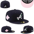 Atlanta Braves Floral Embroidered Fitted Hat ¨C Pink and Navy Edition