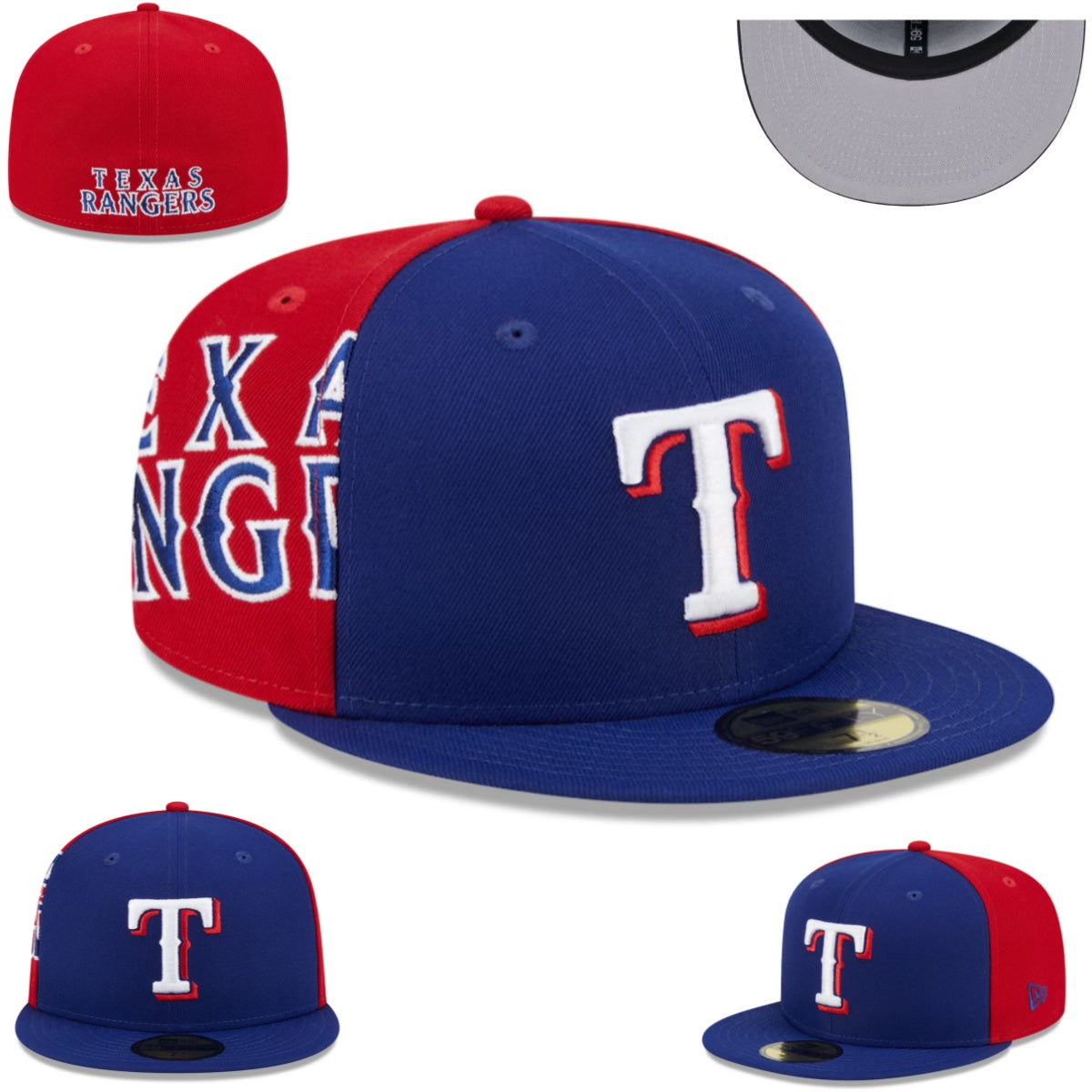 Texas Rangers Split-Panel Fitted Hat with Oversized Logo ¨C Blue and Red