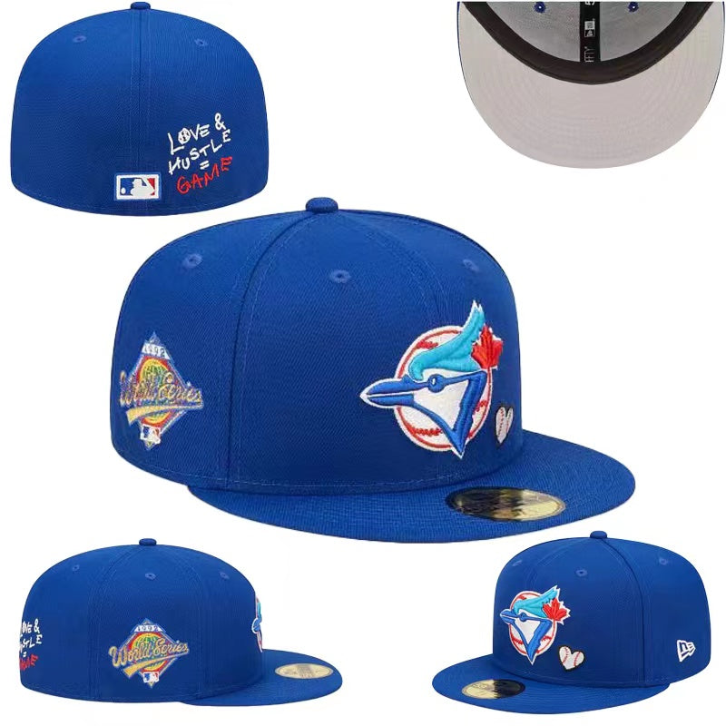 Toronto Blue Jays Royal Blue Fitted Hat with World Series and ¡°Love & Hustle = Game¡± Design