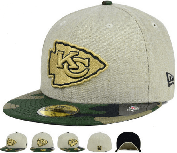 Kansas City Chiefs Fitted Hat with Gold Logo and Camouflage Brim ¨C Khaki and Camo