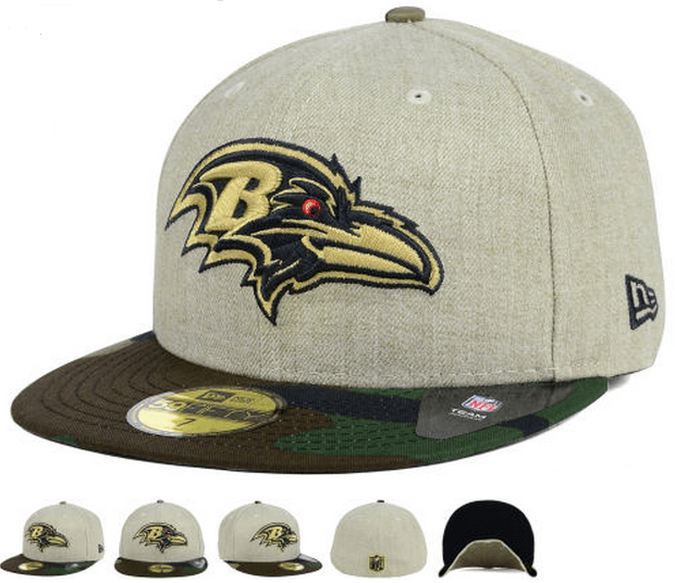 Baltimore Ravens Fitted Hat with Gold Logo and Camouflage Brim ¨C Khaki and Camo