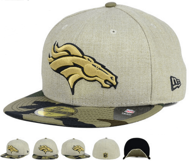 Denver Broncos Fitted Hat with Gold Logo and Camouflage Brim ¨C Khaki and Camo