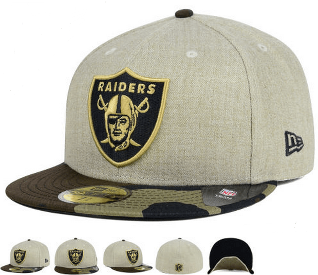 Las Vegas Raiders Fitted Hat with Gold Logo and Camouflage Brim ¨C Khaki and Camo