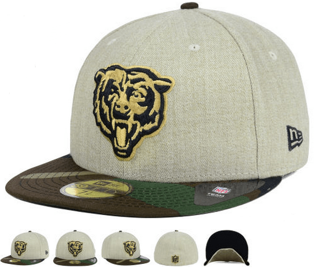 Chicago Bears Fitted Hat with Gold Logo and Camouflage Brim ¨C Khaki and Camo
