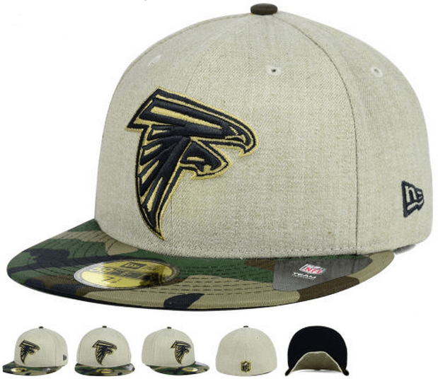 Atlanta Falcons Fitted Hat with Gold Logo and Camouflage Brim ¨C Khaki and Camo