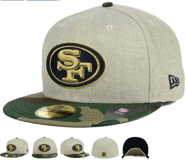 San Francisco 49ers Fitted Hat with Gold Logo and Camouflage Brim ¨C Khaki and Camo