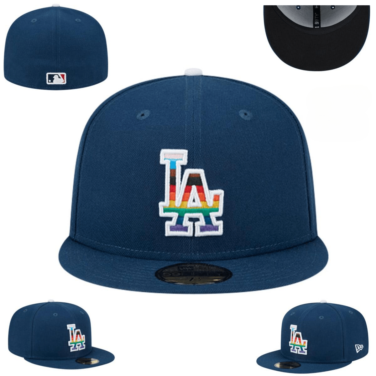 Los Angeles Dodgers Fitted Hat with Rainbow Logo ¨C Navy Blue