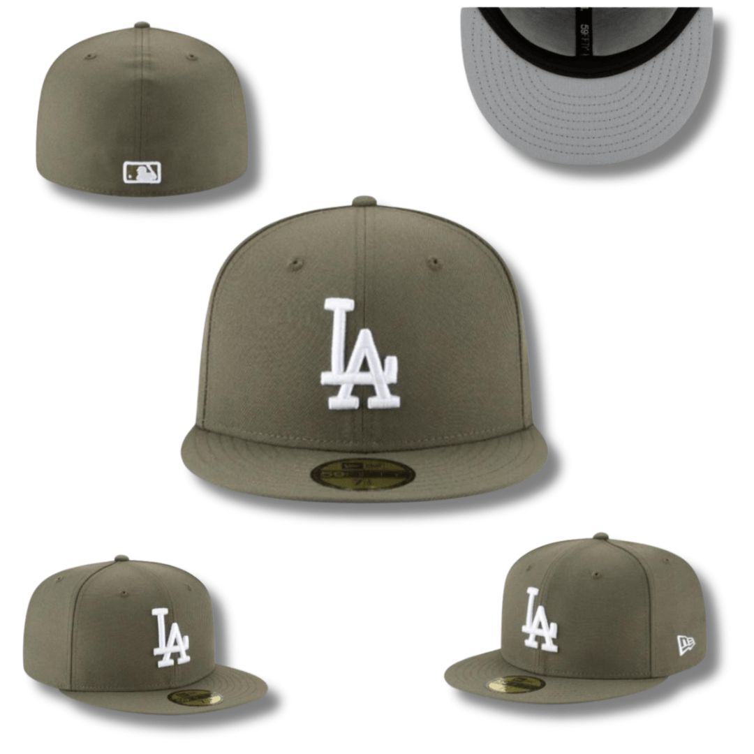 Los Angeles Dodgers Fitted Hat with Classic White Logo ¨C Olive Green