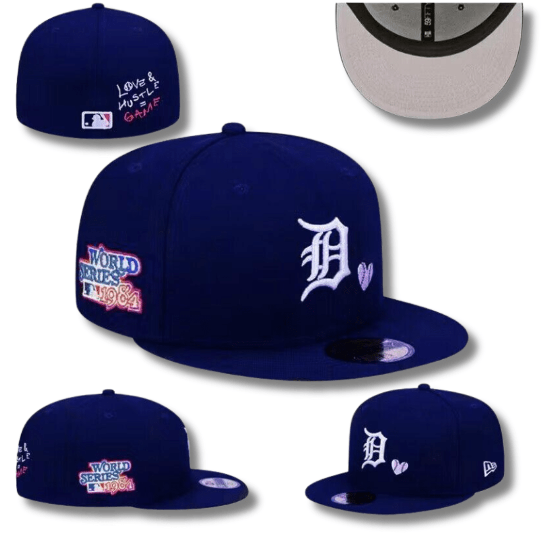 Detroit Tigers World Series Fitted Hat with Embroidered Logo and Side Patches ¨C Navy Blue